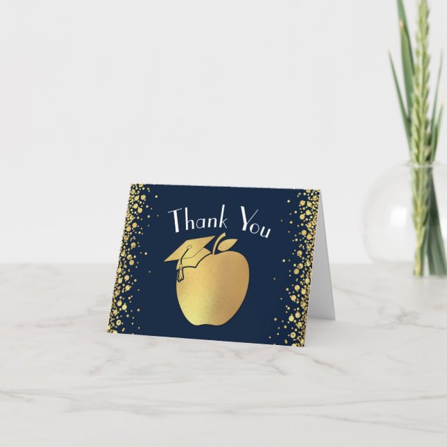 Teacher Education Graduation Navy Blue Gold Thank You Card (Front)