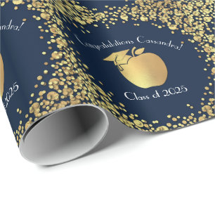 Teacher Education Graduation Navy Blue Gold Wrapping Paper