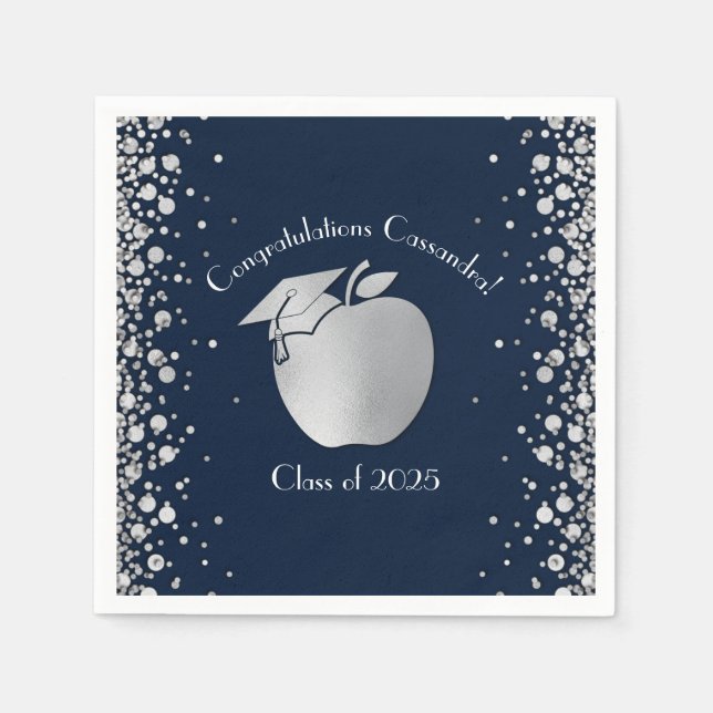 Teacher Education Graduation Navy Blue Silver Napkin (Front)