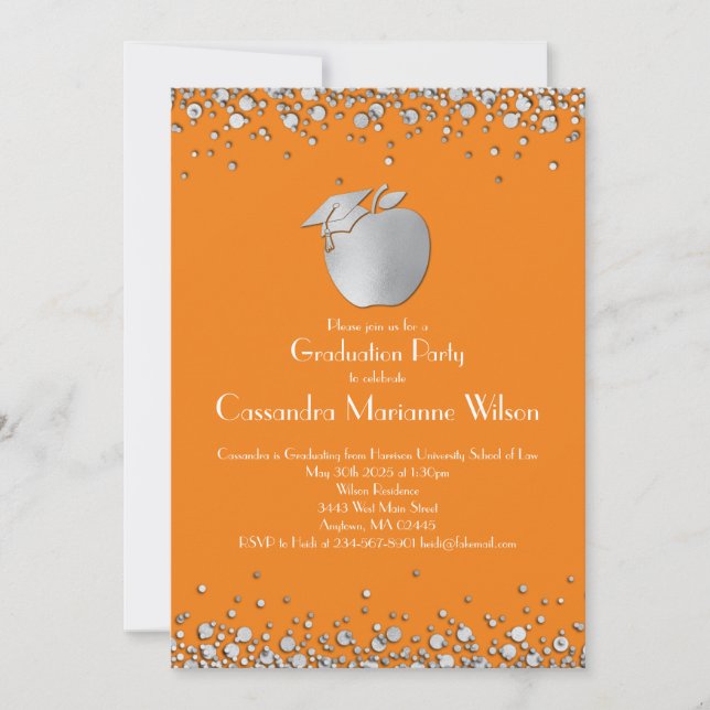 Teacher Education Graduation Orange Silver Invitation (Front)