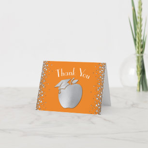 Teacher Education Graduation Orange Silver Thank You Card
