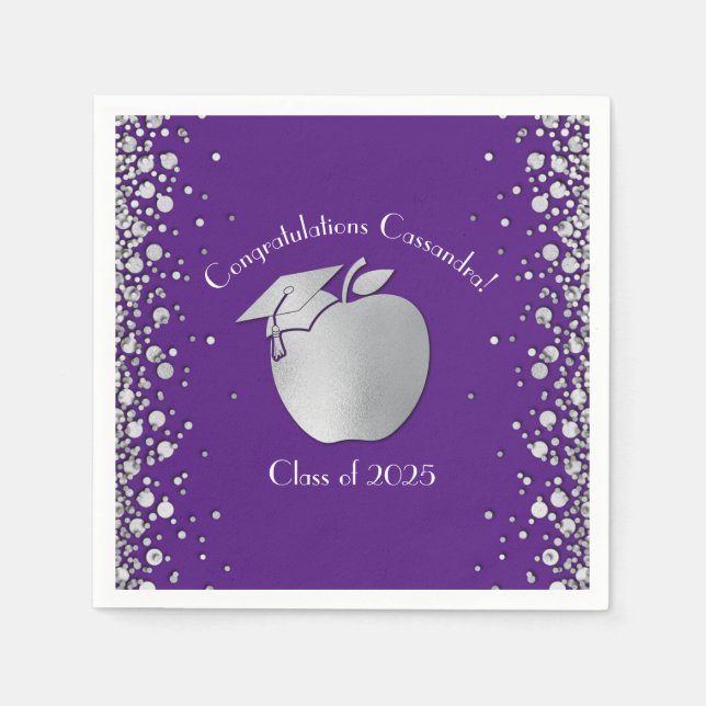 Teacher Education Graduation Purple Silver Napkin (Front)