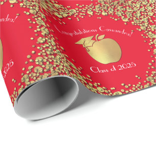 Teacher Education Graduation Red Gold Wrapping Paper