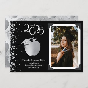 Teacher Education Silver Graduation Black Invitation