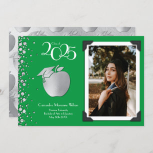 Teacher Education Silver Graduation Green Invitation