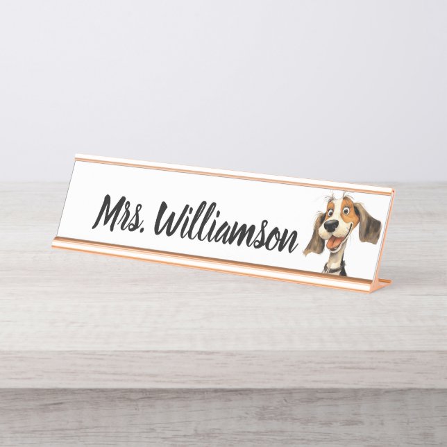 Teacher Educator Cute Puppy Dog Desk Name Desk Name Plate (Front)