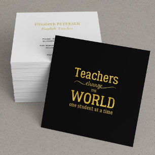 Teacher elegant black gold quote typography script square business card