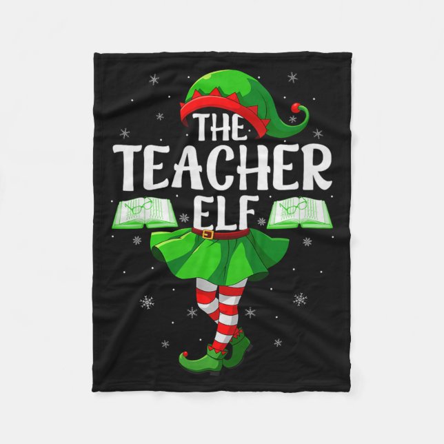 Teacher Elf Christmas Girls Women Elf Squad Xmas F Fleece Blanket (Front)