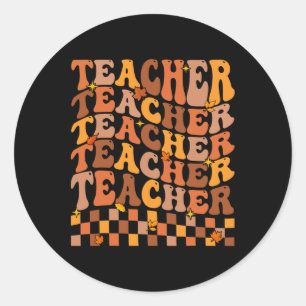 Teacher Fall Autumn Vibes Byck To School Maple Lea Classic Round Sticker