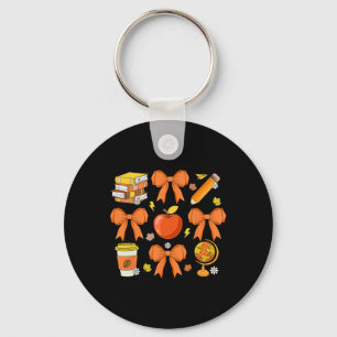 Teacher Fall Shirt Coquette Bow Pumpkin Autumn Tha Key Ring