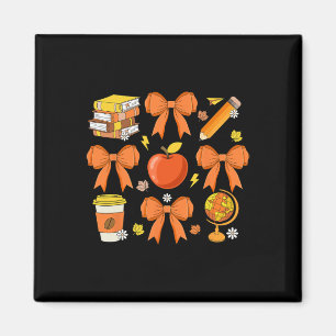 Teacher Fall Shirt Coquette Bow Pumpkin Autumn Tha Magnet
