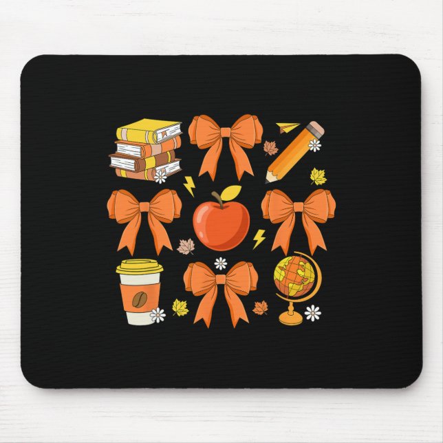Teacher Fall Shirt Coquette Bow Pumpkin Autumn Tha Mouse Pad (Front)