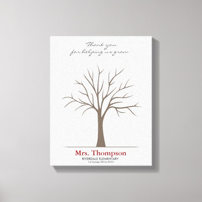 Teacher Fingerprint Tree Canvas Print (Front)
