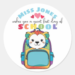 teacher first day of term class welcome cute lion classic round sticker
