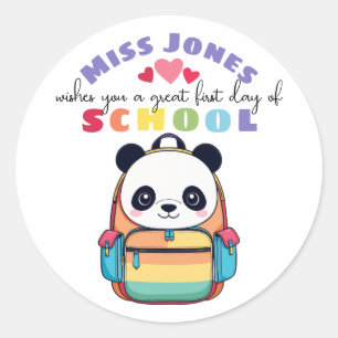 teacher first day of term class welcome cute panda classic round sticker
