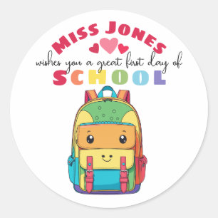 teacher first day of term class welcome monster classic round sticker