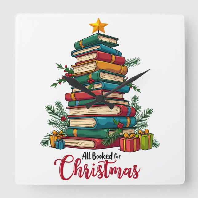 Teacher Gift | All Booked For Christmas Square Wall Clock (Front)