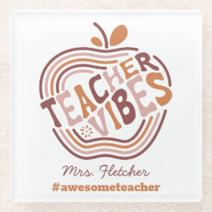 Teacher Gift Apple Boho Glass Coaster