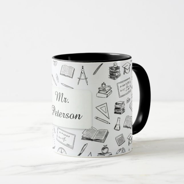 Teacher Gift Black & White Science Math Mug (Front Right)