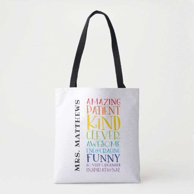 TEACHER GIFT colourful rainbow uplifting word stac Tote Bag (Front)