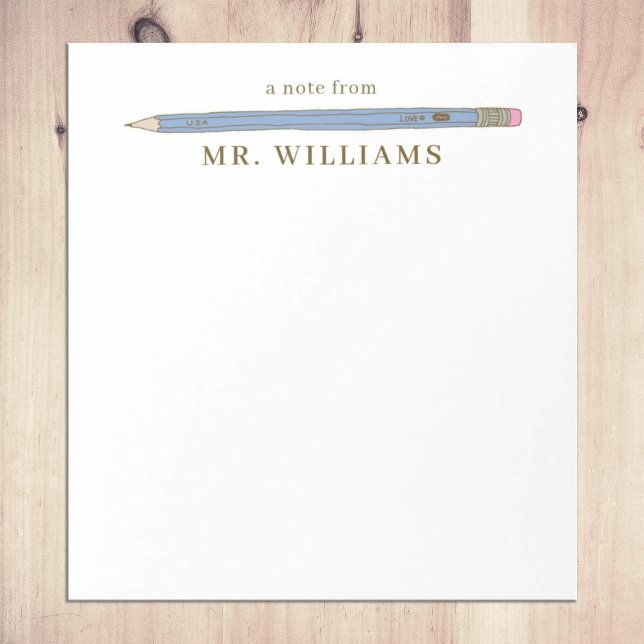 Teacher Gift Custom Illustrated Blue Pencil Notepad (Creator Uploaded)