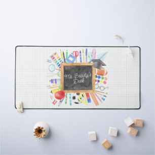 Teacher Gift Custom Watercolor Back To School Desk Mat