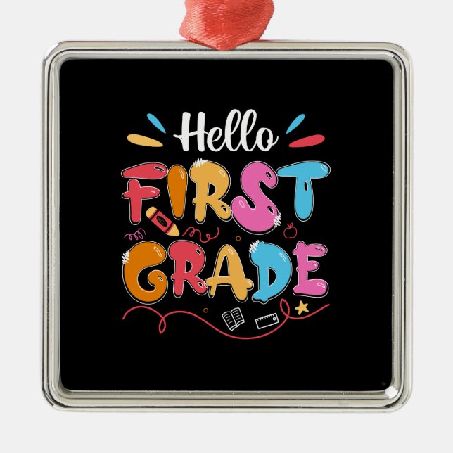 Teacher Gift | Hello First Grade Metal Tree Decoration (Front)