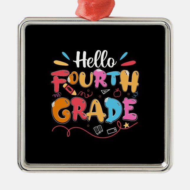 Teacher Gift | Hello Fourth Grade Metal Tree Decoration (Front)