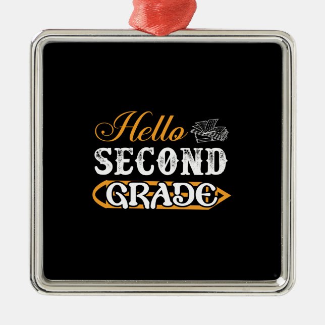 Teacher Gift | Hello Second Grade Metal Tree Decoration (Front)