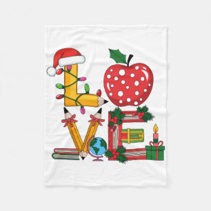Teacher Gift Love Pencil Apple Books Fleece Blanket