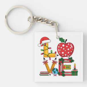 Teacher Gift Love Pencil Apple Books Key Ring
