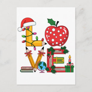 Teacher Gift Love Pencil Apple Books Postcard
