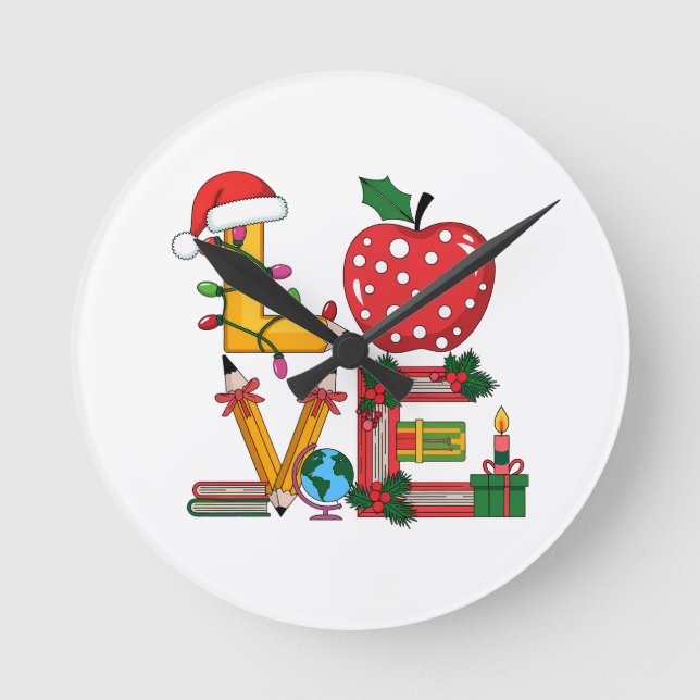 Teacher Gift | Love Pencil Apple Books Round Clock (Front)