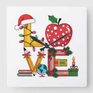 Teacher Gift   Love Pencil Apple Books Square Wall Clock