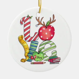 Teacher Gift Love Pencil Apple Ceramic Tree Decoration