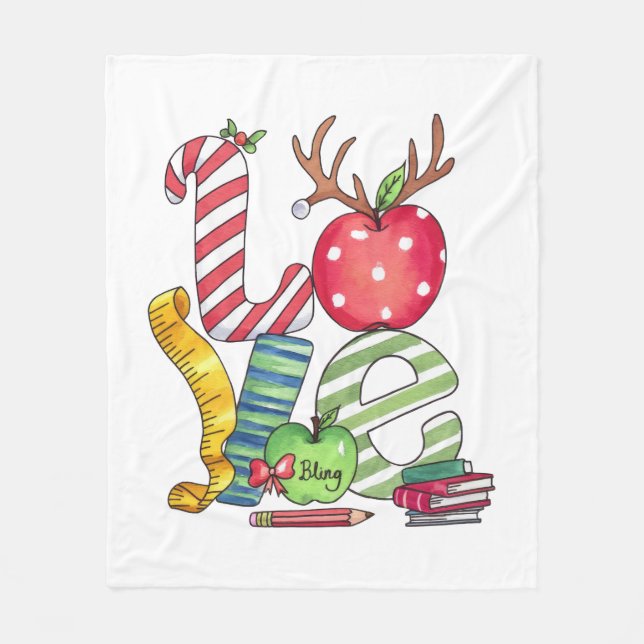 Teacher Gift | Love Pencil Apple Fleece Blanket (Front)