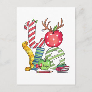 Teacher Gift Love Pencil Apple Holiday Postcard