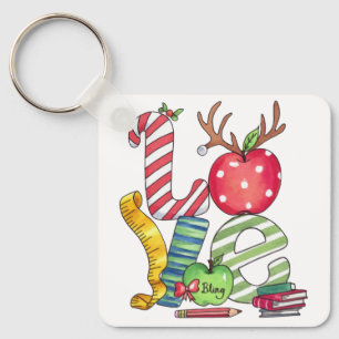 Teacher Gift Love Pencil Apple Key Ring
