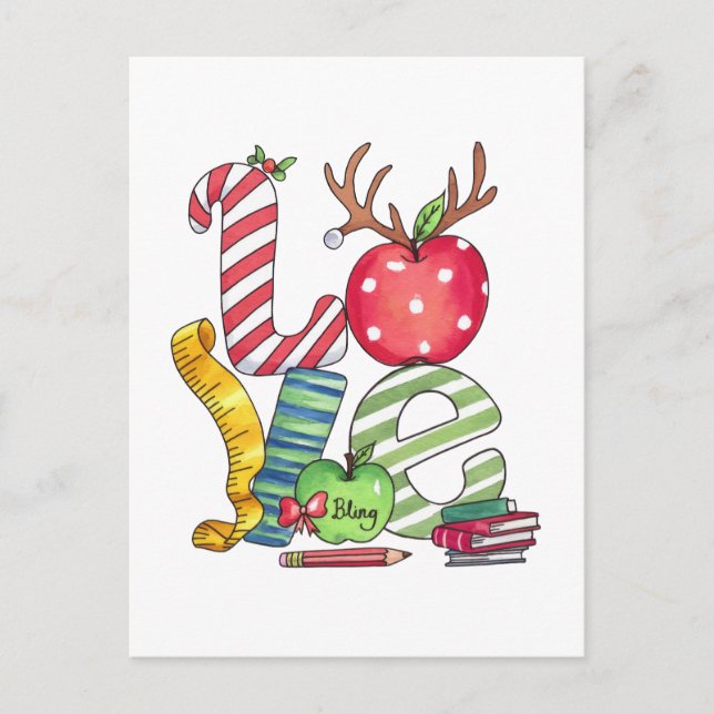 Teacher Gift | Love Pencil Apple Postcard (Front)
