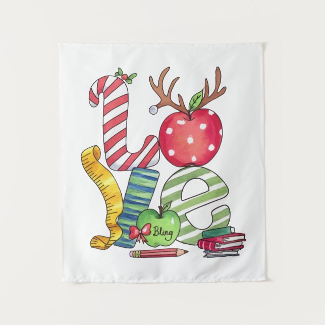 Teacher Gift | Love Pencil Apple Tapestry (Front)