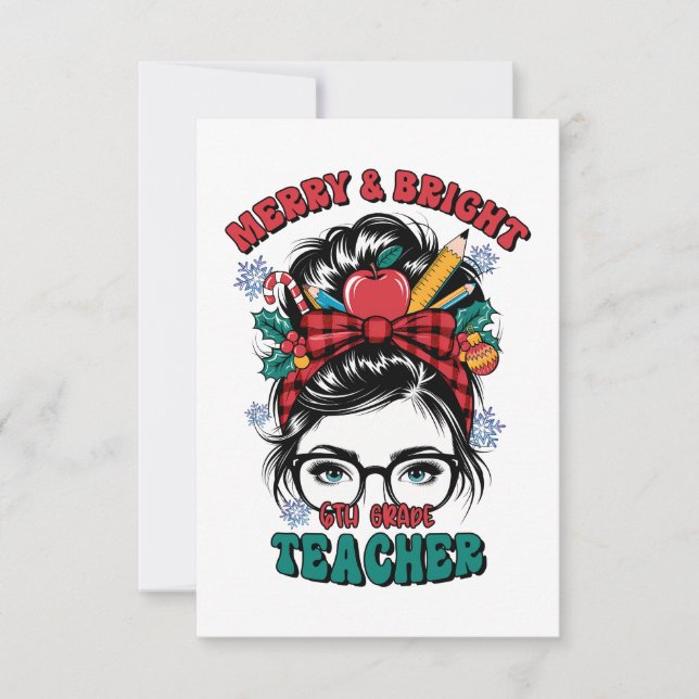 Teacher Gift | Merry And Bright Teacher Card (Front)