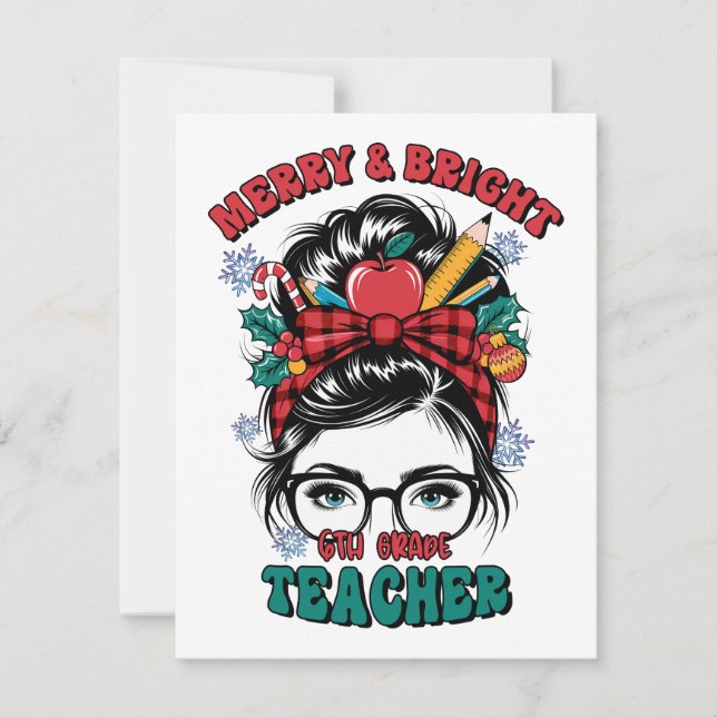 Teacher Gift | Merry And Bright Teacher Card (Front)