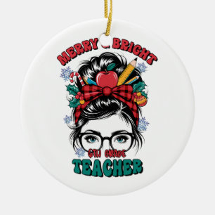 Teacher Gift Merry And Bright Teacher Ceramic Tree Decoration