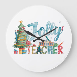 Teacher Gift Merry Christmas Jolly Teacher Large Clock