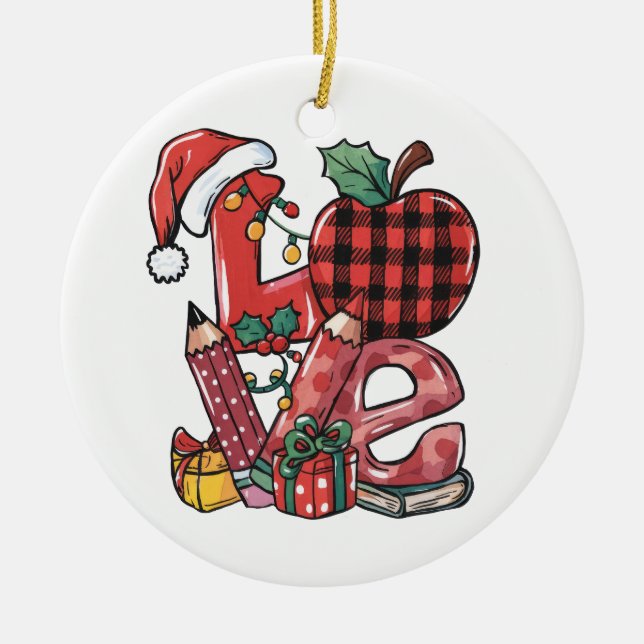 Teacher Gift | Merry Christmas Love Ceramic Tree Decoration (Front)