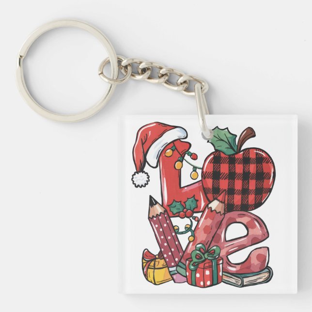 Teacher Gift | Merry Christmas Love Key Ring (Front)