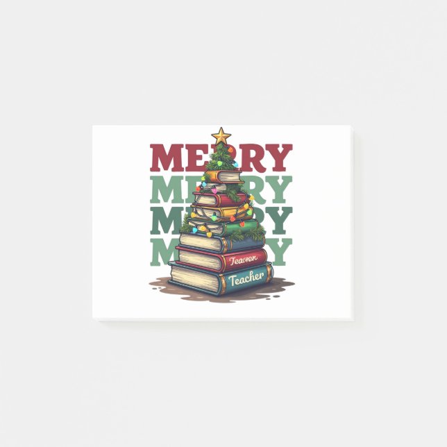 Teacher Gift | Merry Christmas Teacher Books Post-it Notes (Front)