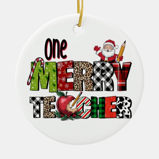 Teacher Gift | One Merry Teacher Ceramic Tree Decoration (Front)