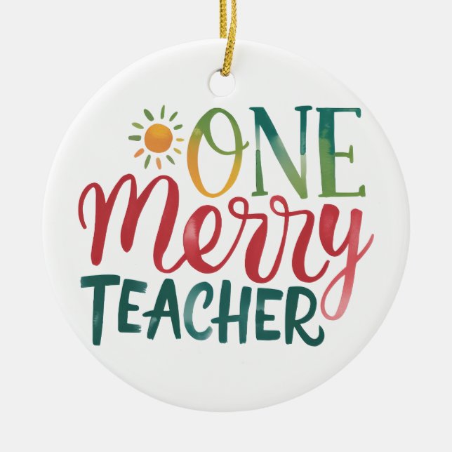 Teacher Gift | One Merry Teacher Ceramic Tree Decoration (Front)