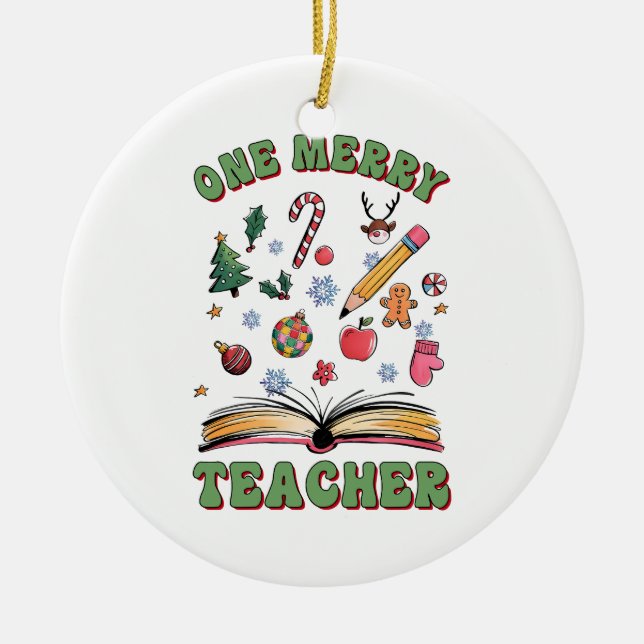 Teacher Gift | One Merry Teacher Ceramic Tree Decoration (Front)